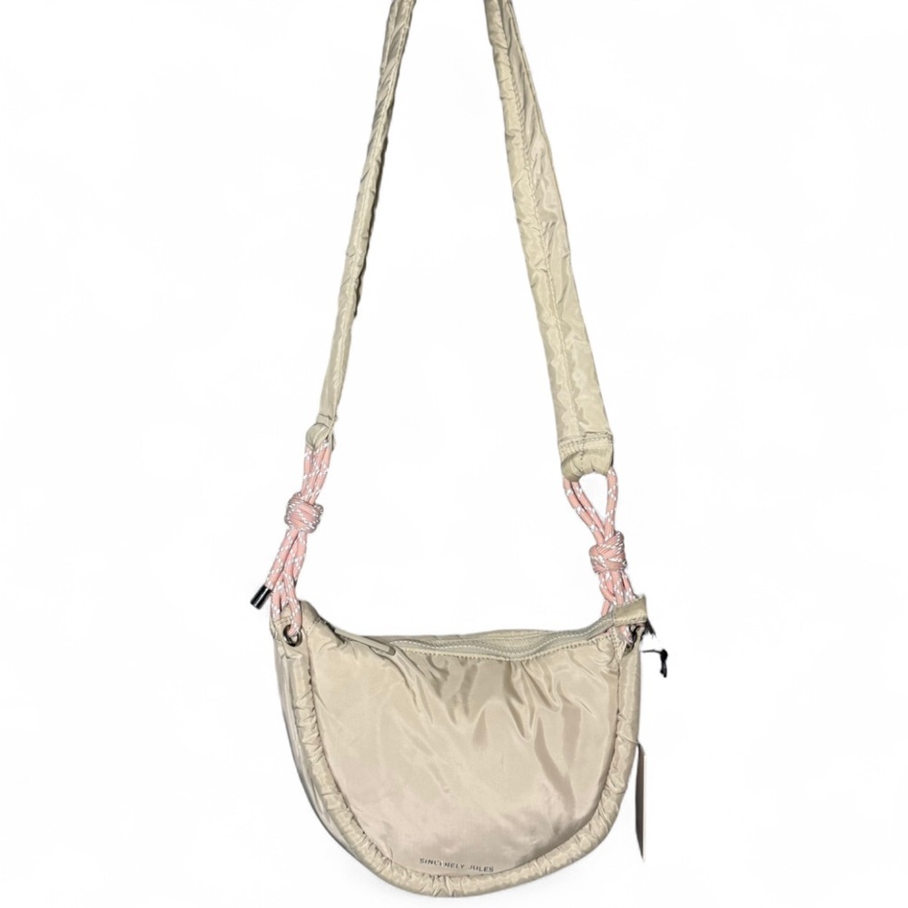 NEW Sincerely Jules Crescent Moon Shaped Puffer Cream Quilted Bag